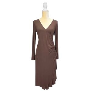 Cosabella Faux Wrap Dress Size Medium Brown V-Neck Midi Length Ruffled Hem EUC